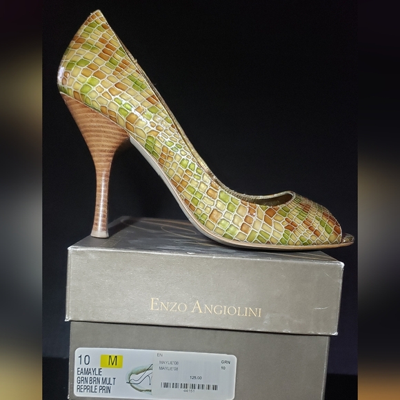 Enzo Angiolini Peep Toe. Green & Brown Multi Print. Size 10. Like New. - Picture 8 of 8